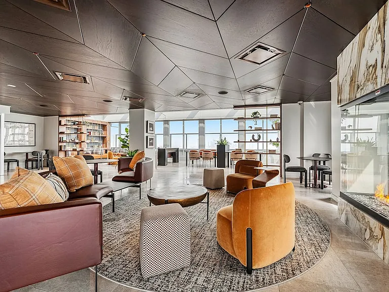 Rooftop lounge with fireplace
