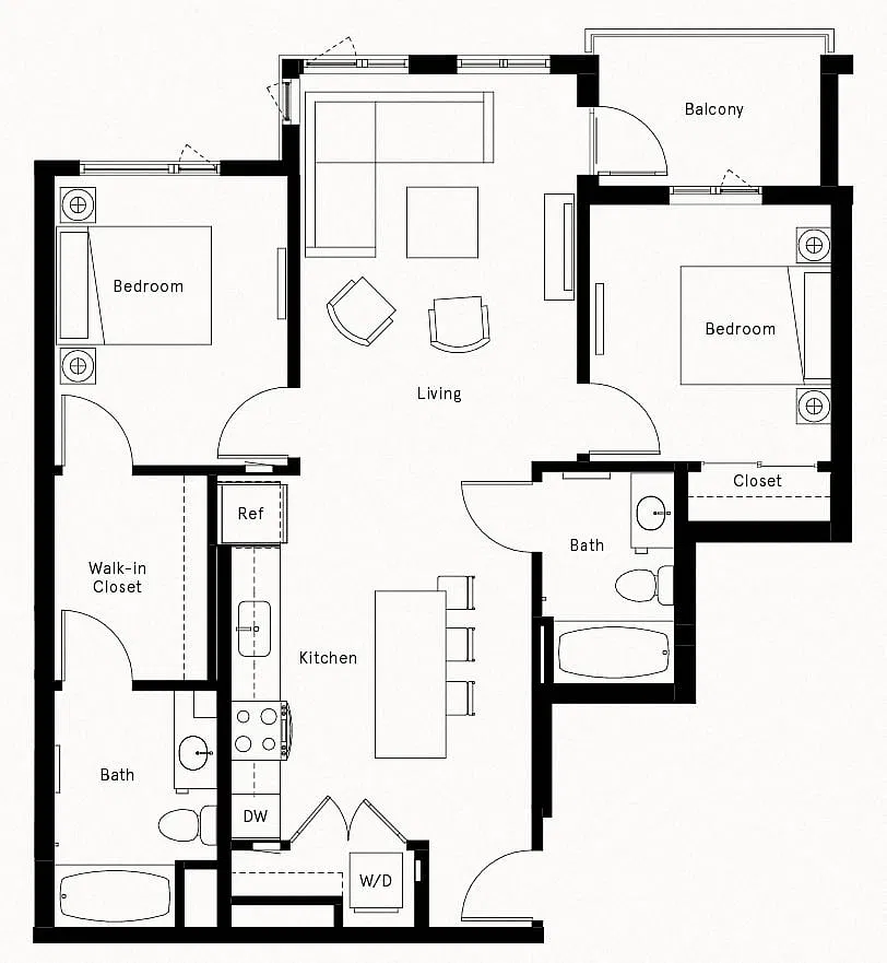 Floor plan 2 Bed/2 Bath-B1