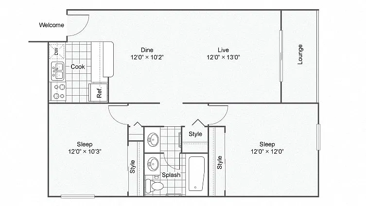 Floor plan 2 Bed 1 Bath