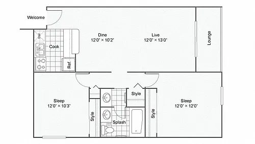 Floor plan 2 Bed 1 Bath