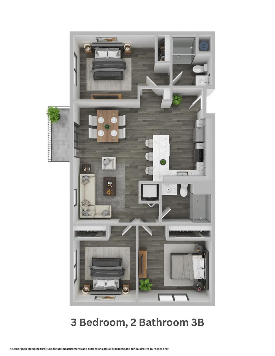 Floor plan Three Bedroom, Two Bathroom 3B (mkt)