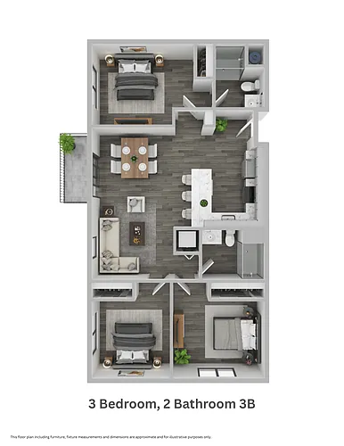Floor plan Three Bedroom, Two Bathroom 3B (mkt)