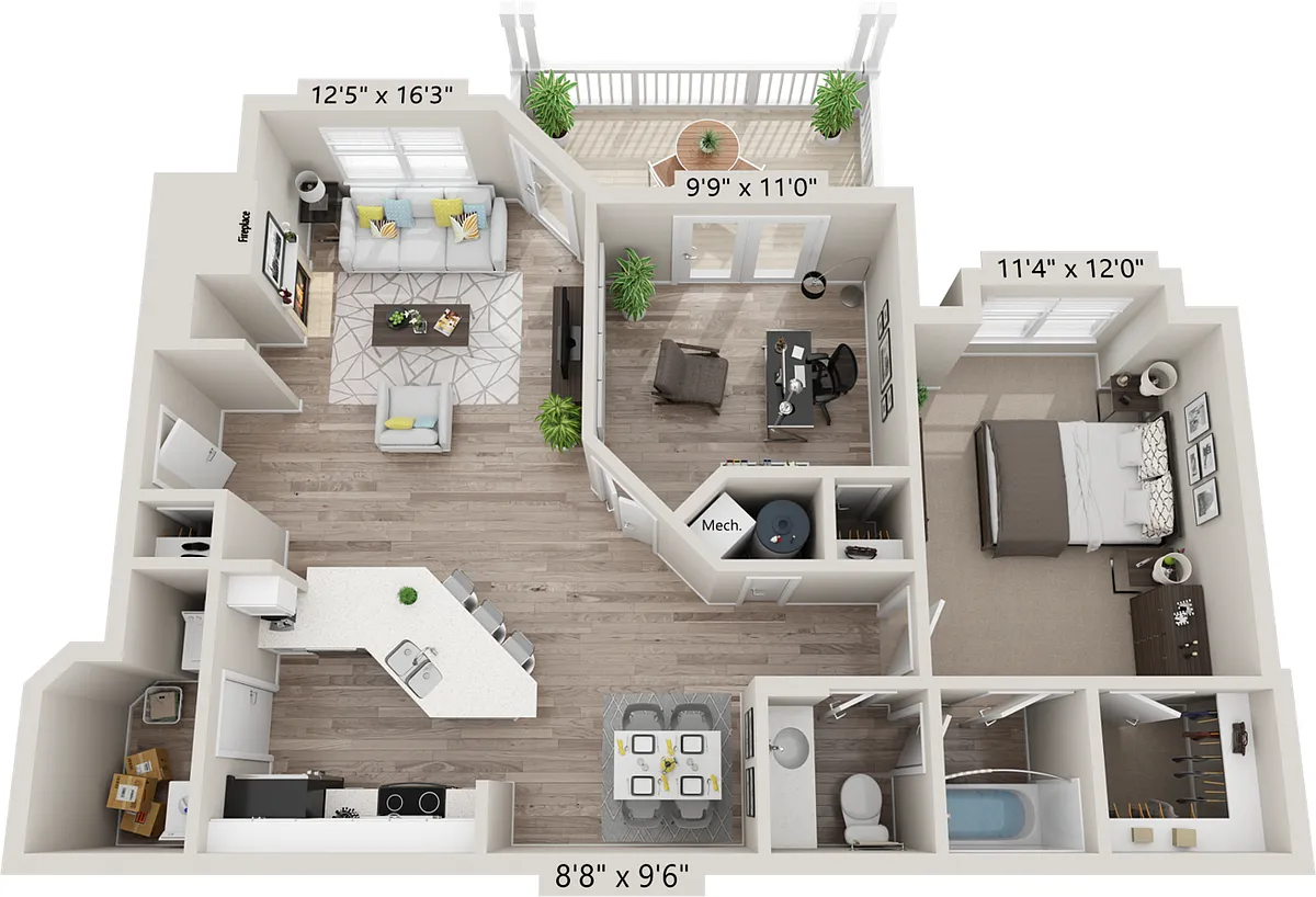Floor plan One Bedroom + Den