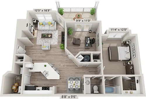 Floor plan One Bedroom + Den