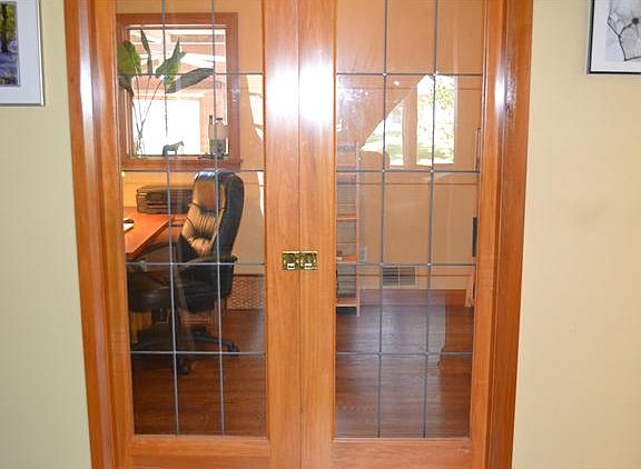 Leaded glass pocket doors