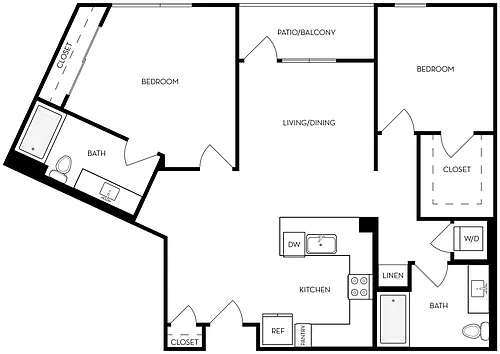 Floor plan B6u - 2BR 2BA Flat