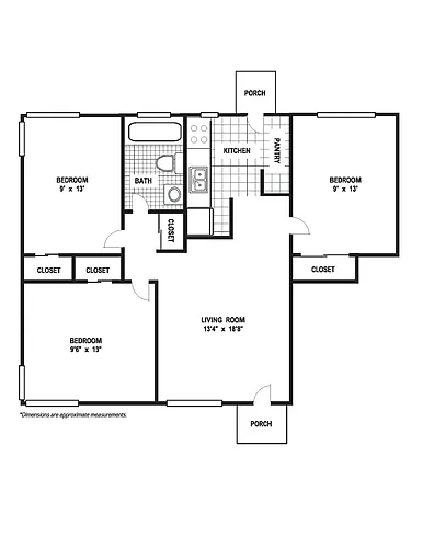 Floor plan 3 Bedroom 1 Bath A