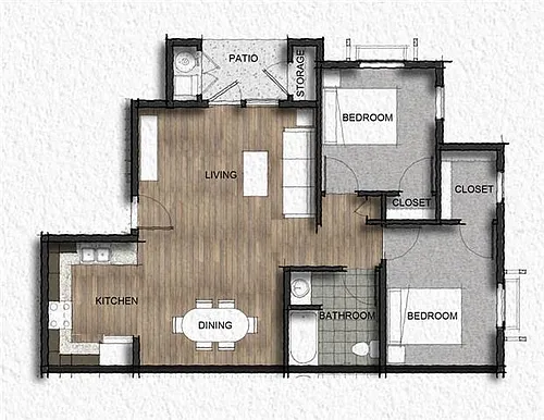 Floor plan 2 Bedroom 1 Bath