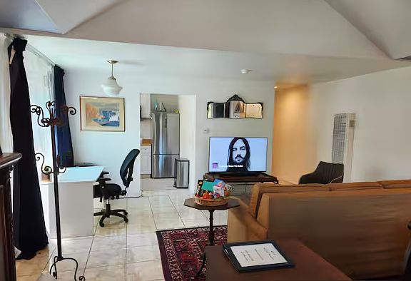 work/dining area with 55" smart tv