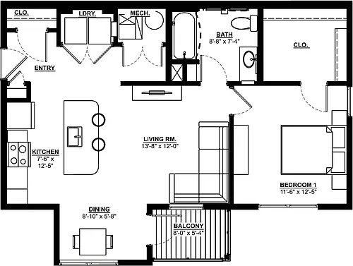 Floor plan One Bedroom Flat- Market