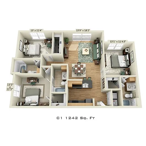 Floor plan 3 Bedroom (Price Per Bed)