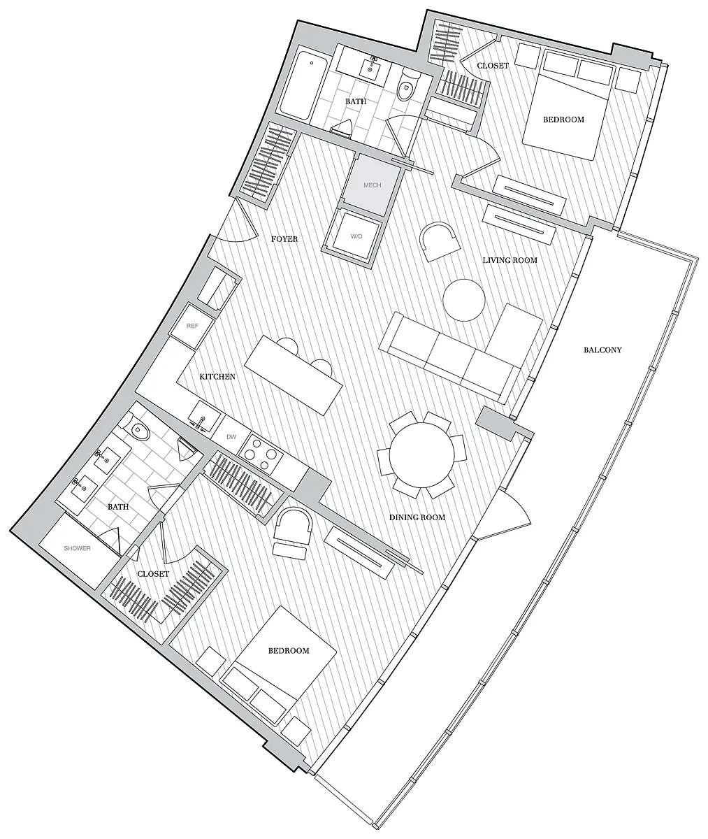 Floor plan 2 Bed 2 Bath B2D