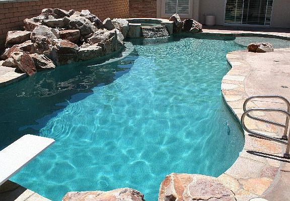 SWIMMING POOL W. DIVING BOARD, ROCK WATERFALL, SPA