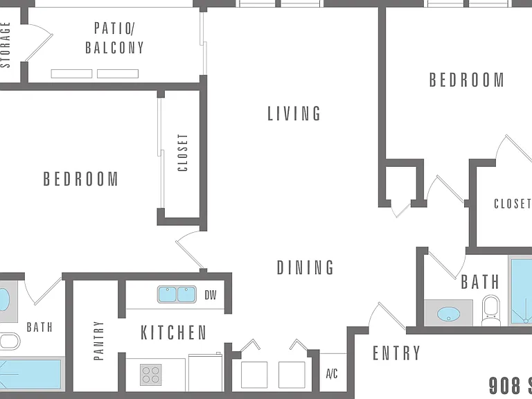 Peppermill Two Bedroom, Two Bathroom 908 SF Peppermill Two Bedroom, Two Bathroom 908 SF