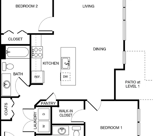 2 Bedrooms 2 Baths A Floorplan Diagram