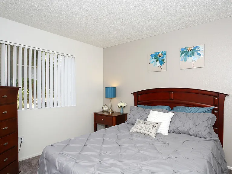 Model Master Bedroom with window and blinds