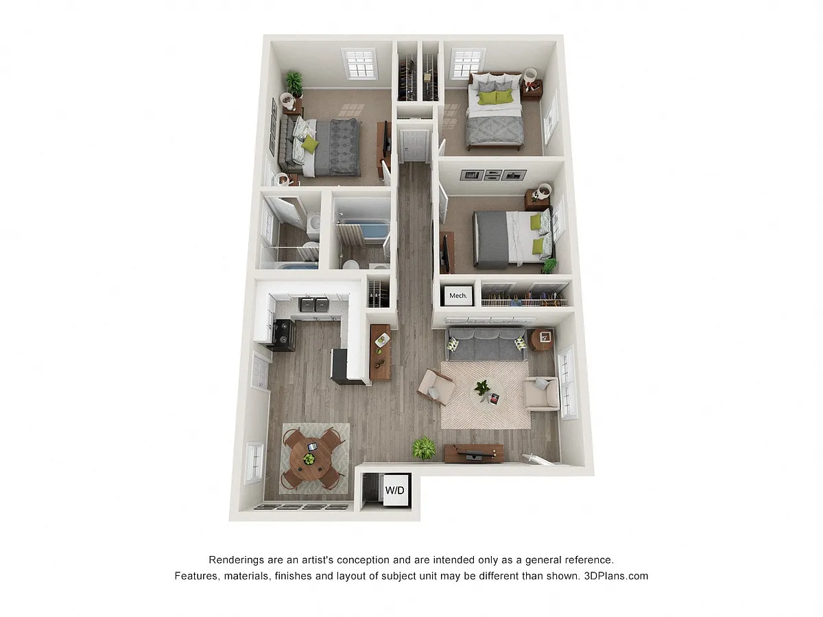 Floor plan 3 Bedroom, 2 Bathroom