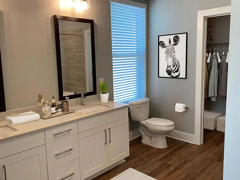 Double Bath Vanities with Undermount Sinks and Quartz Countertops