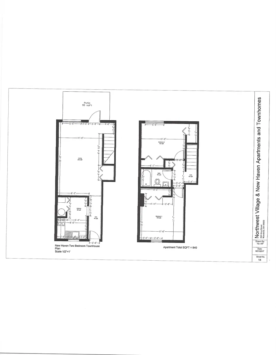 Floor plan 2 Bedroom Square Townhouse