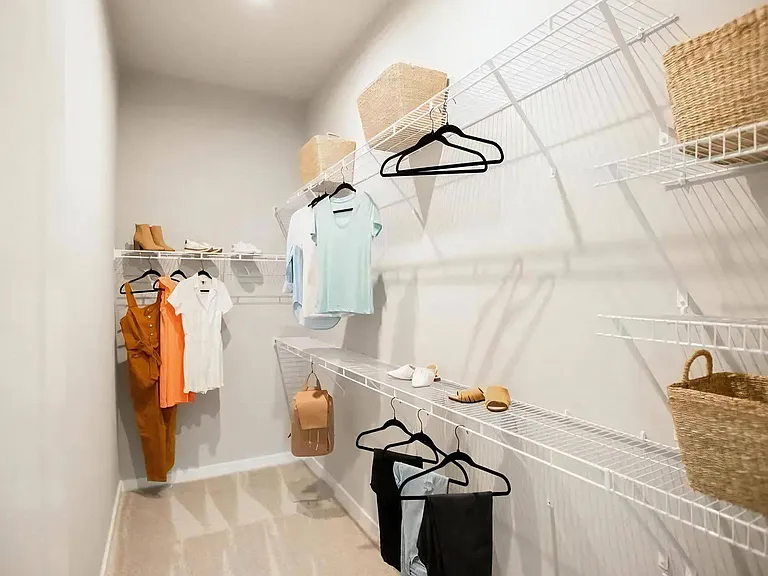 Large Walk-In Closet with Versatile Storage and Natural Carpet Flooring