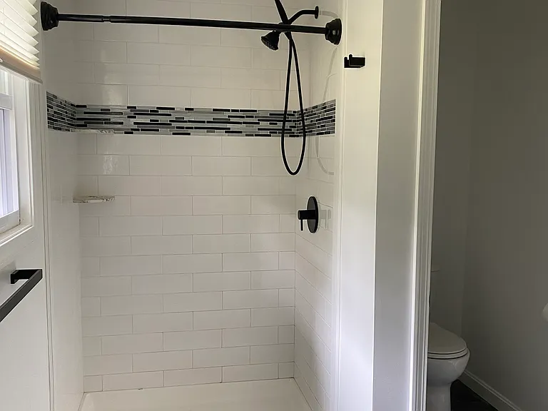 master bathroom walk-in shower with private toilet area