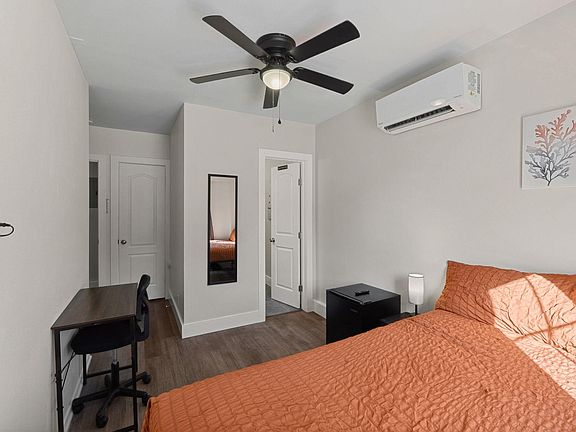 Fully equipped with a TV, a mini fridge, an AC unit, a dedicated work desk & a blackout curtains