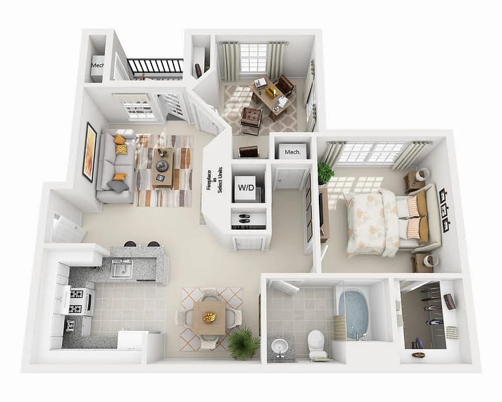 Floor plan One Bedroom with Den A1AD