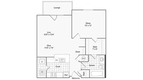 Floor plan 1 bed/1 bath-867 sqft