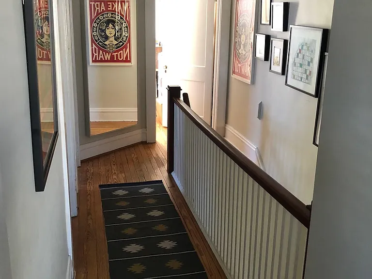 upstairs hall, office and bathroom on the left. Second bedroom is at the end of the hall