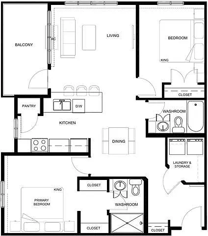 Floor plan 2 Bed Private & Quiet Corner Suite