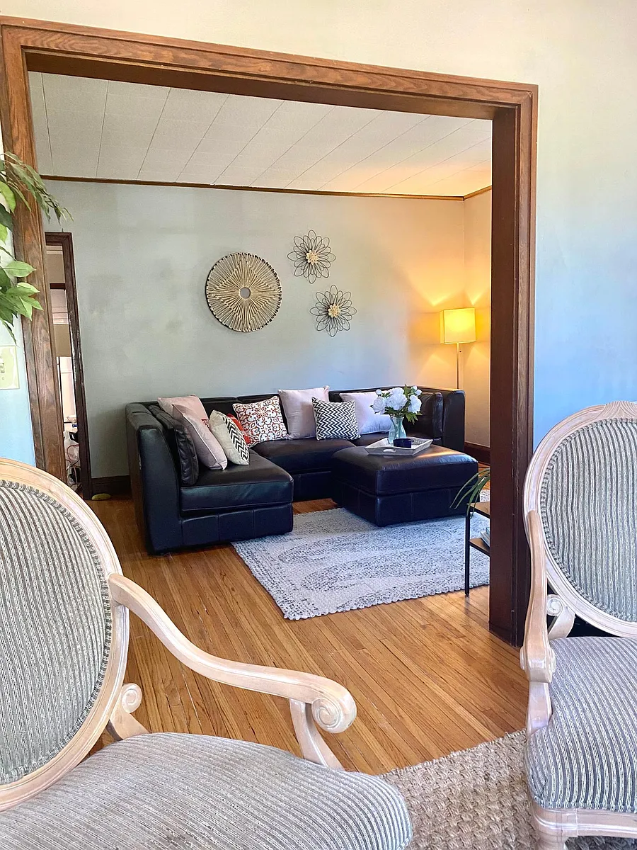 View from open concept sunporch/office to common room - 1354 Saint Clair Ave W