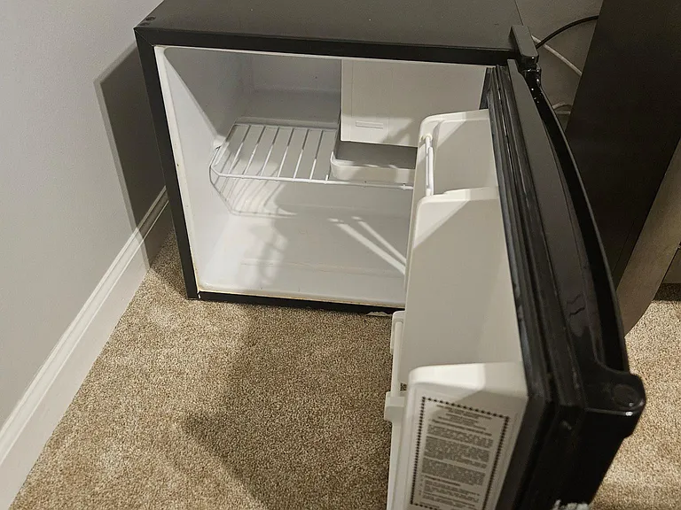 Refrigerator inside the bedroom for drinks and small food items.