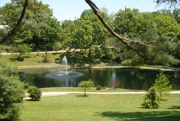 View of the pond in front of the home