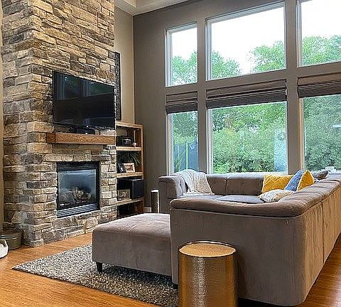 Stone fireplace