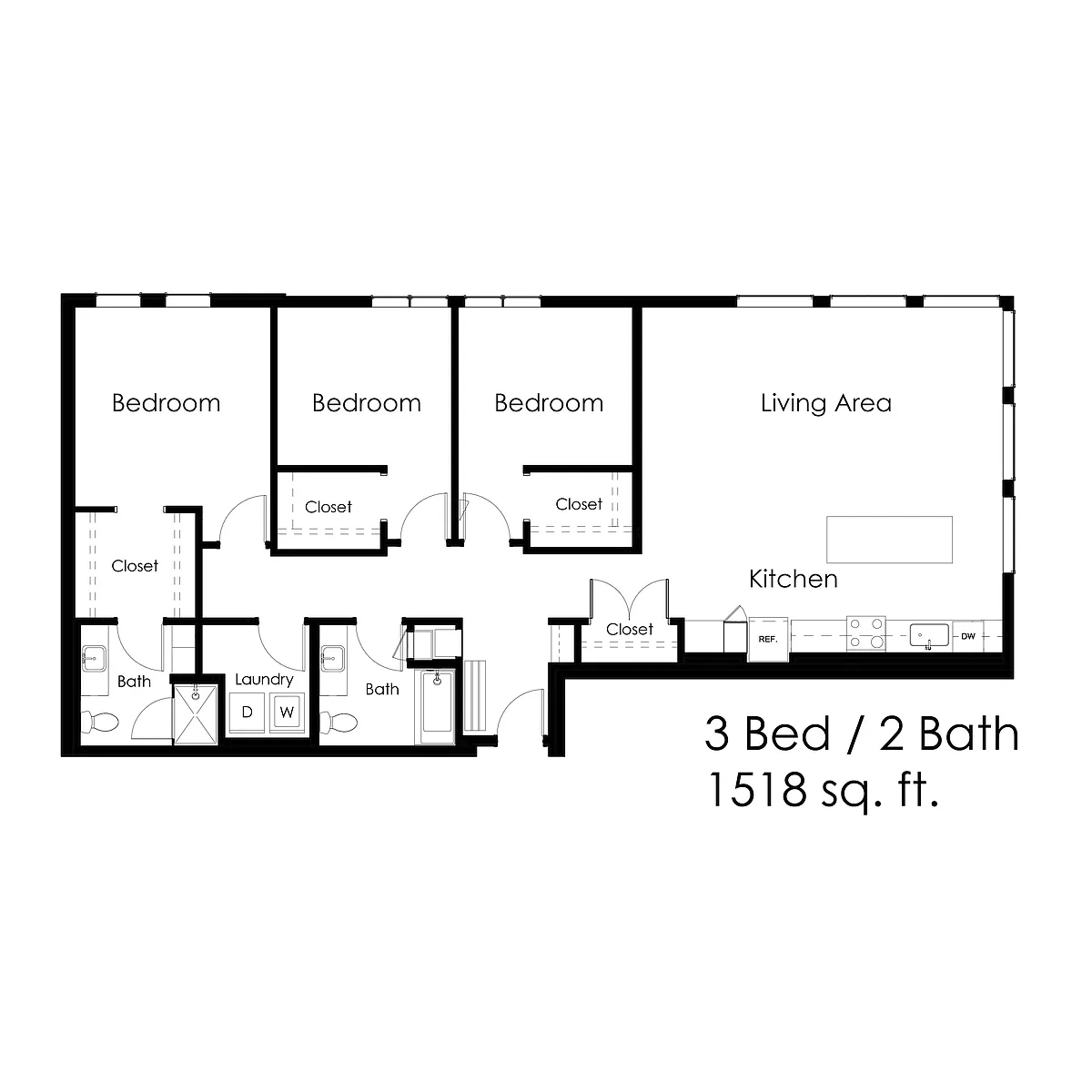 Floor plan 3 Bed / 2 Bath 1518 sq ft 3C