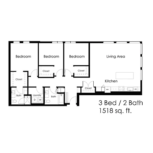 Floor plan 3 Bed / 2 Bath 1518 sq ft 3C