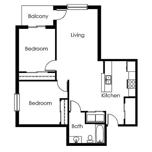 Floor plan 2 Bed / 1 Bath 1050 sq ft