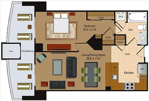 Floor plan 1 Bedroom, 1 Bath - A1