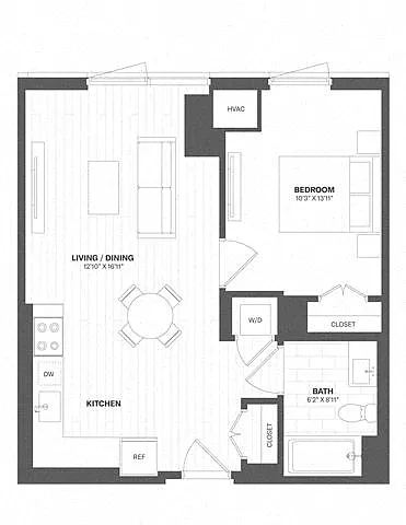Floor plan 1 Bed/1 Bath-a33