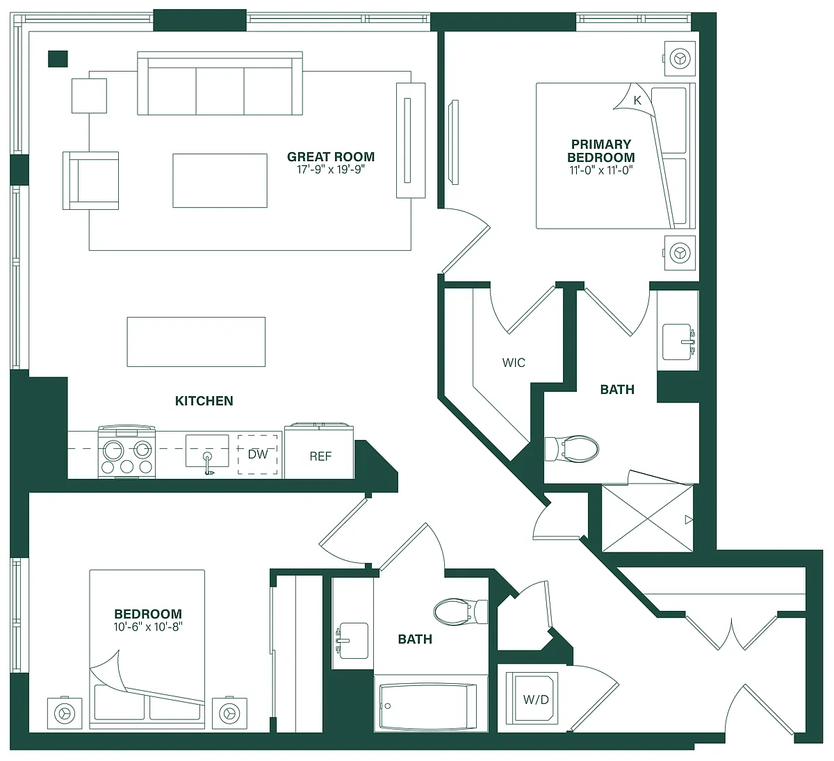 Floor plan 2 Bed/2 Bath-2E