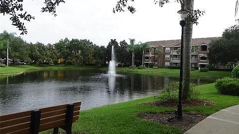 Fountain in center of Mirabella pond. Just walk out the back door of the unit and this can be your view each day