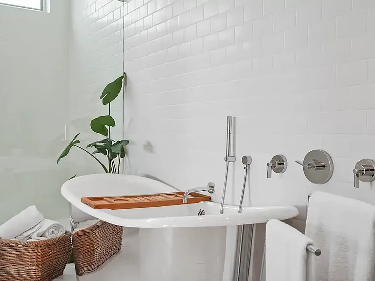 Elegant soaking tub offering a spa-like experience.