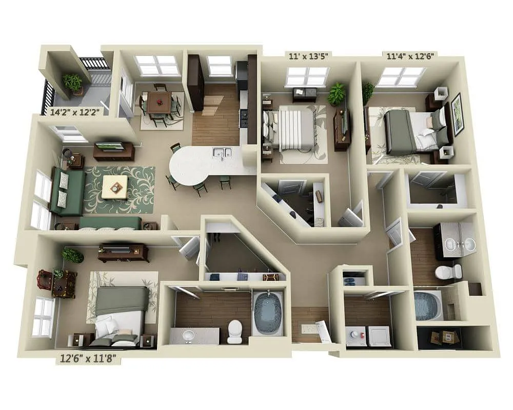 Floor plan Three Bedroom C2C