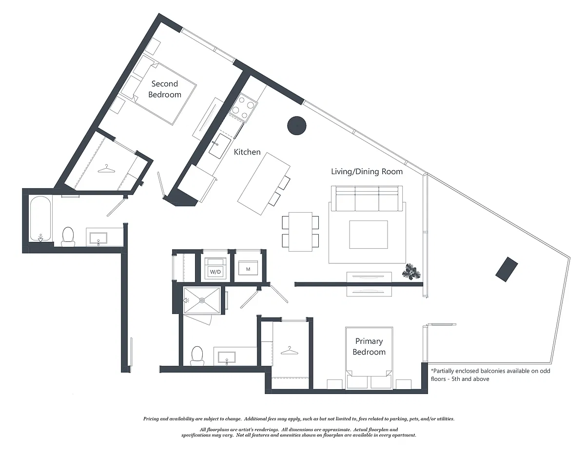 Floor plan 2 Bed - 2 Bath | b01