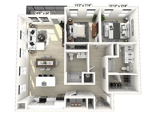 Floor plan C61 - 2 Bedroom 2 Bathroom