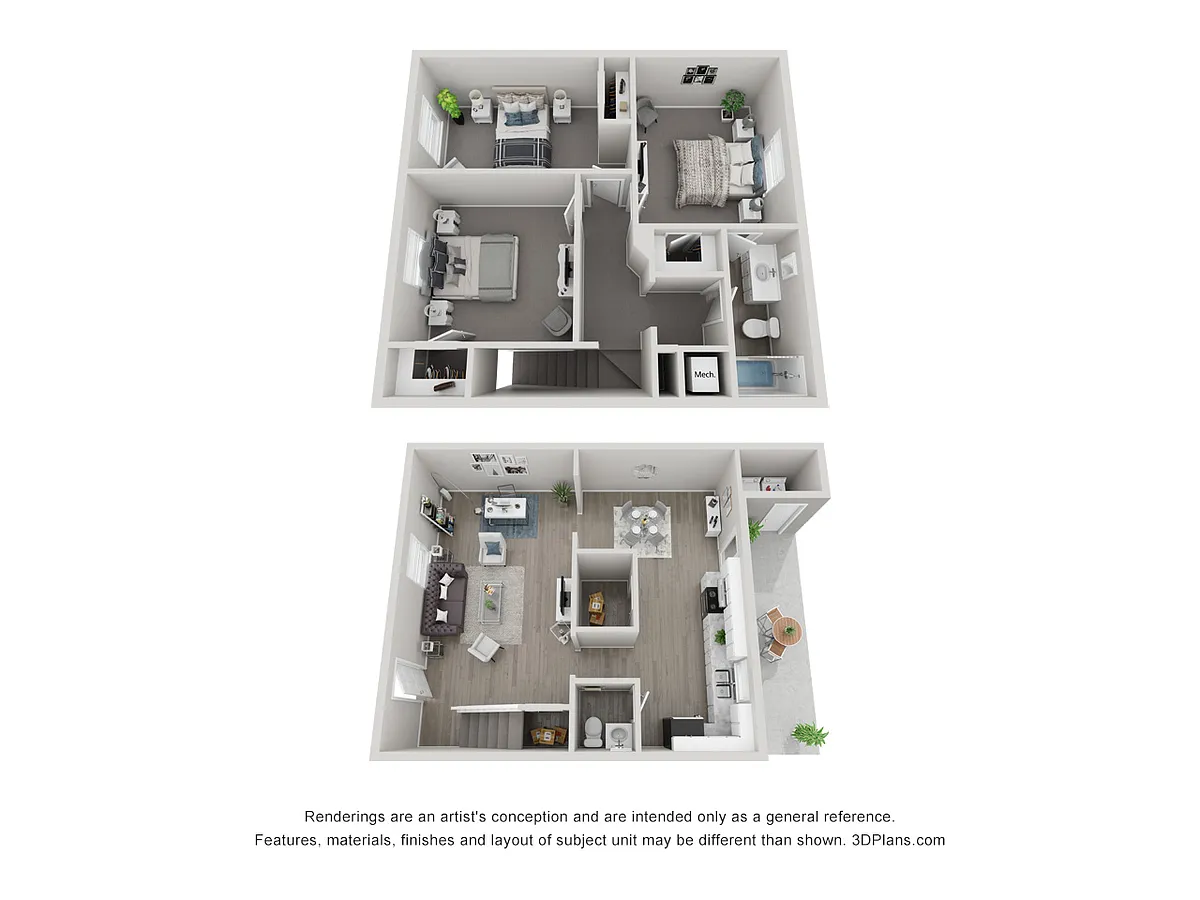 Floor plan 3 Bed x 2 Bath TH