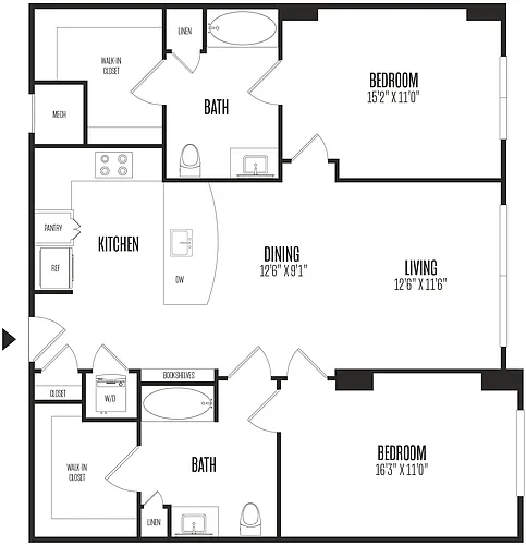 Floor plan 2 Bed/2 Bath-2B2