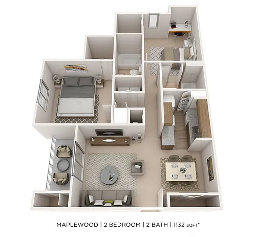 Floor plan Two Bedroom 2 Bath- 1132 sqft