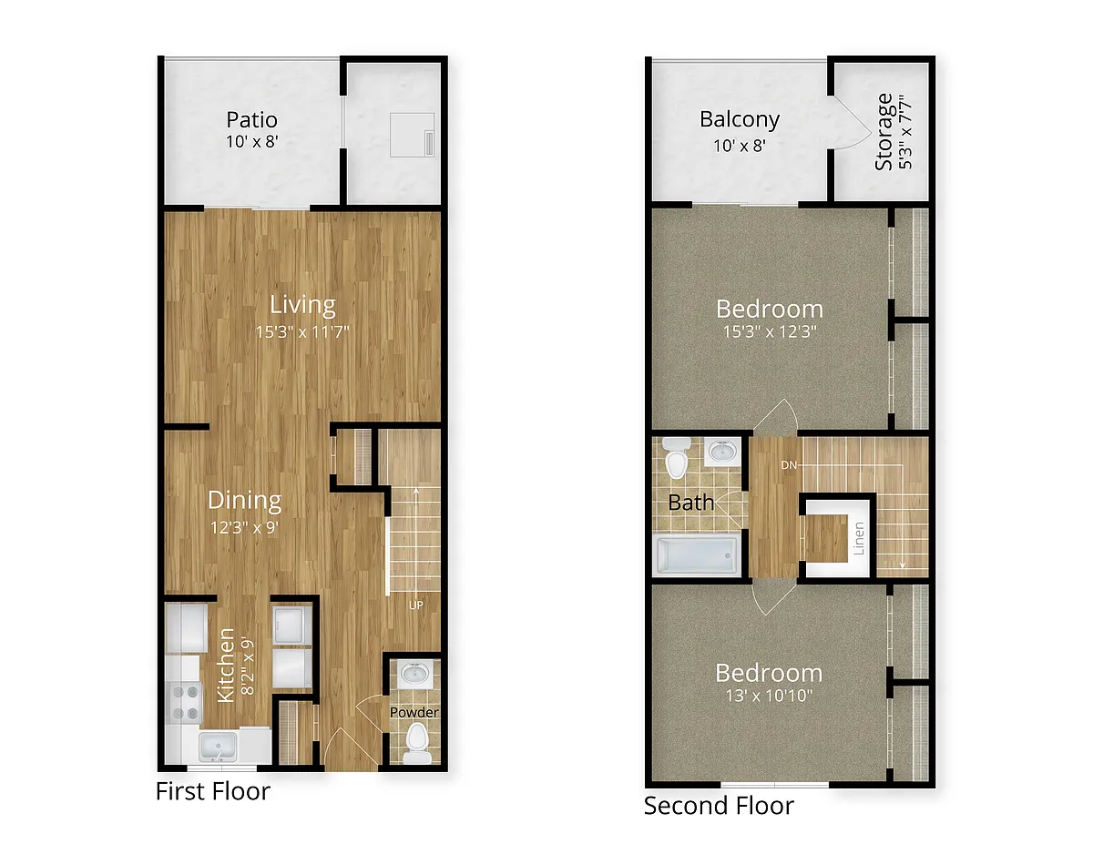Floor plan 2 Bed x 1.5 Bath Townhouse
