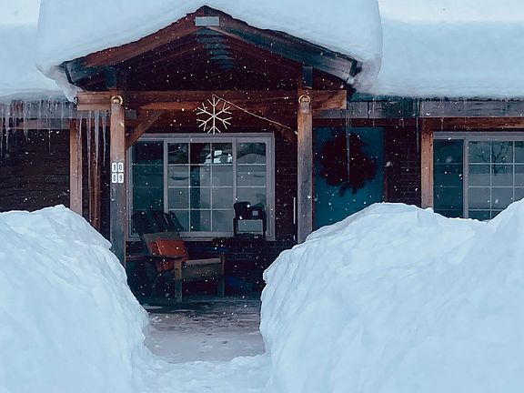 A heavy snow year. This is the short walk that has to be shoveled. It will warm you up.